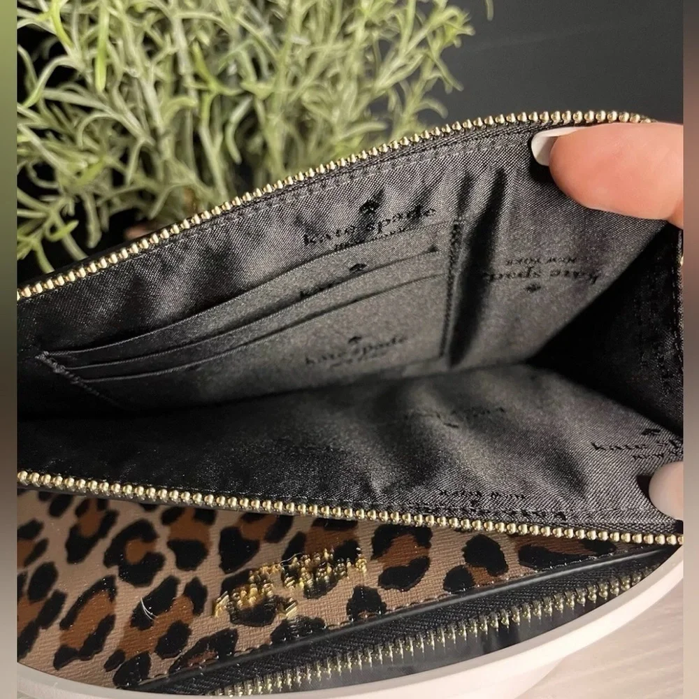 Kate Spade Lucy Medium L-Zip Wristlet Leopard Saffiano Leather NWT